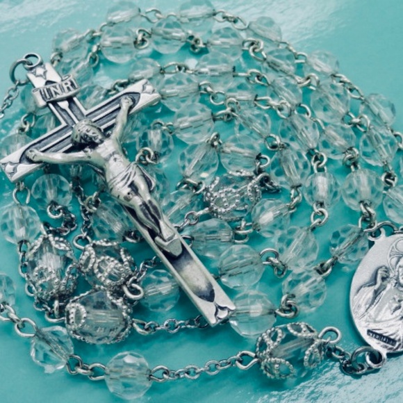 Sterling Silver and Crystal 39 Grams 22 1/2" Rosary - Picture 9 of 15